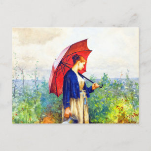 Cartão Postal Jovens tricotando por Daniel Ridgway Knight