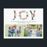 Cartão Postal JOY Christmas Floral Wreath Two Photos Collage<br><div class="desc">Espalhe suas saudações da temporada com este "JOY Typografia Poinsettia Floral Wreath Photo Collage Holiday Card". É fácil personalizar ser exclusivamente seu. (1) Para mais personalização, clique no link "personalizar mais" e use nossa ferramenta design para modificar esse modelo. (2) Se você prefere papéis mais espessos / Término da matéria,...</div>