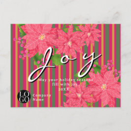 Cartão Postal Joy Christmas Poinsettia Stripe Business Logo Gift