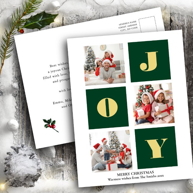 Cartão Postal JOY Elegant Dourado Snowflakes Foto de Script Mode (Criador carregado)