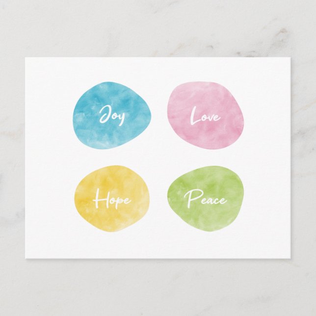 Cartão Postal Joy Love Hope Peace Watercolor Pebbles (Frente)