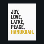 Cartão Postal Joy Love Trava Paz Hanukkah Engraçado Judeu<br><div class="desc">engraçado,  judeu,  latão,  presente,  aniversário,  chanukah,  jew,  feriado,  menorah</div>