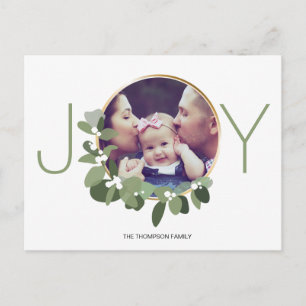 Cartão Postal Joy Minimalist Wreath Family Christmas Photo