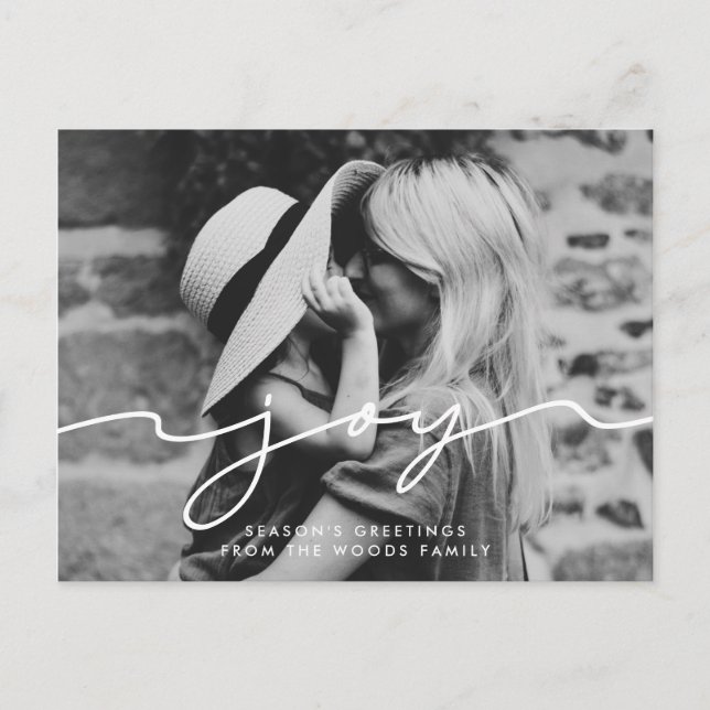 Cartão Postal Joy Modern script manuscrito Foto de Feriado (Frente)