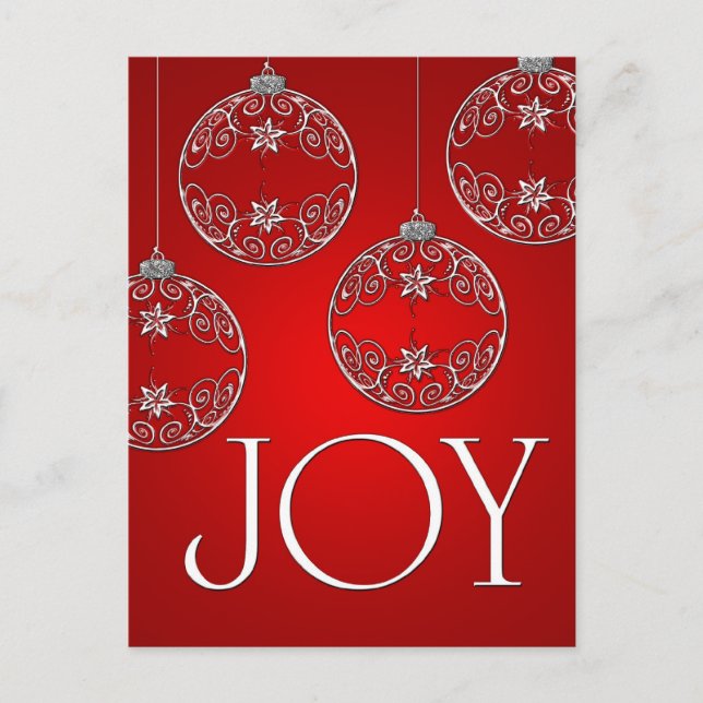 Cartão Postal Joy Ornaments on ruby red elegant (Frente)