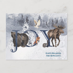 Cartão Postal JOY Snow Wood Woodland Animal Holiday