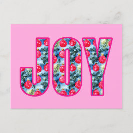 Cartão Postal JOY Word Art em Fuchsia Rosa e Teal Verde