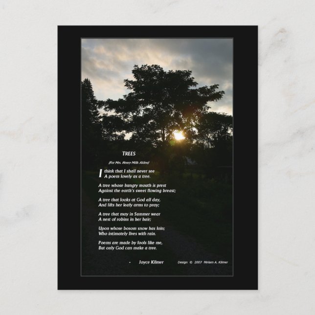 Cartão Postal Joyce Kilmer "Árvores" ilustradas pela neta (Frente)