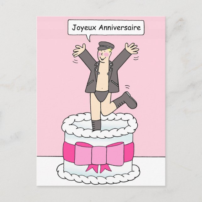 Cartão Postal Joyeux Anniversaire Gay Male Birthday Humor (Frente)