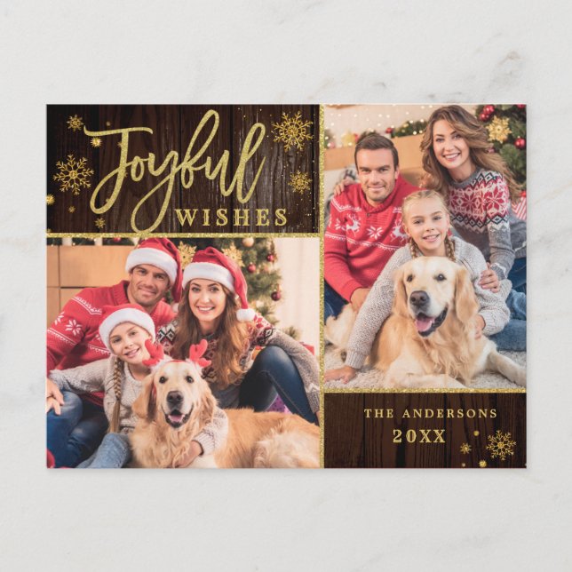 Cartão Postal Joyful Dourado Frame Moderno Script 2 PHOTO Saudaç (Frente)