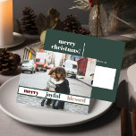 Cartão Postal Joyful Merry Christmas Photo Postcard<br><div class="desc">This Christmas postcard features an area to add your own family photo,  a modern handwritten font and elegant green and white color combination. Edit *most* wording to match your needs and edit all colors to your liking.</div>