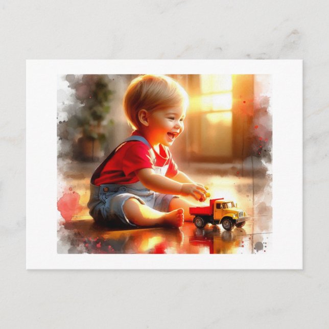 Cartão Postal Joyful Toddler Playing With A Toy Truck,  (Frente)