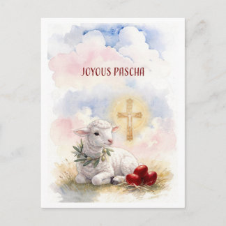 Cartão Postal Joyous Pascha Lamb, Red Eggs and Cross