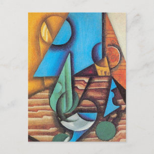 Cartão Postal Juan Gris - Garrafa e Copo em uma Mesa Arte Abstra