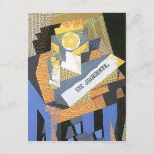 Cartão Postal Juan Gris - Jornais e tigela de fruta