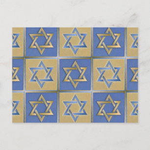 Cartão Postal Judaica Star De David Metal Dourado Azul
