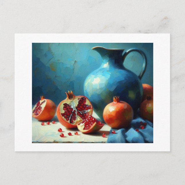 Cartão Postal Jug Azul e Pomegranatos, (Frente)