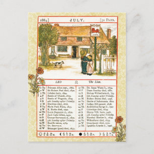 Cartão Postal Julho de 1884 Almanac.  Leo, O Leão