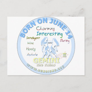 Cartão Postal June 15 Birthday - Gemini