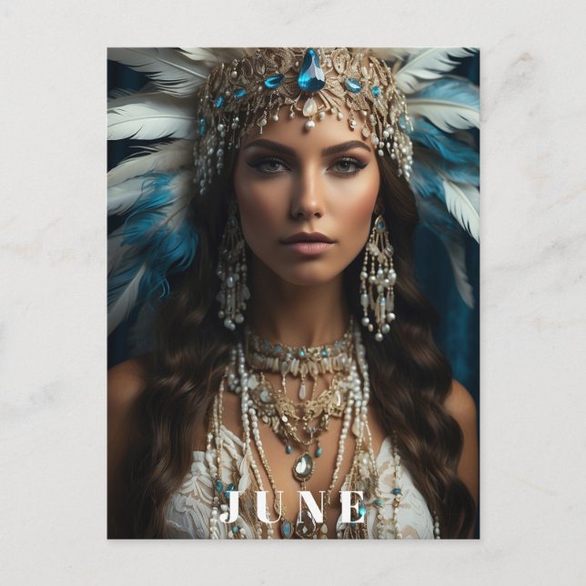Cartão Postal *~ JUNE Boho Mulher ANIVERSÁRIO PÉROLAS AP53 (Frente)