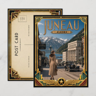 Cartão Postal Juneau Alasca Arte Deco Vintage Idade Dourada