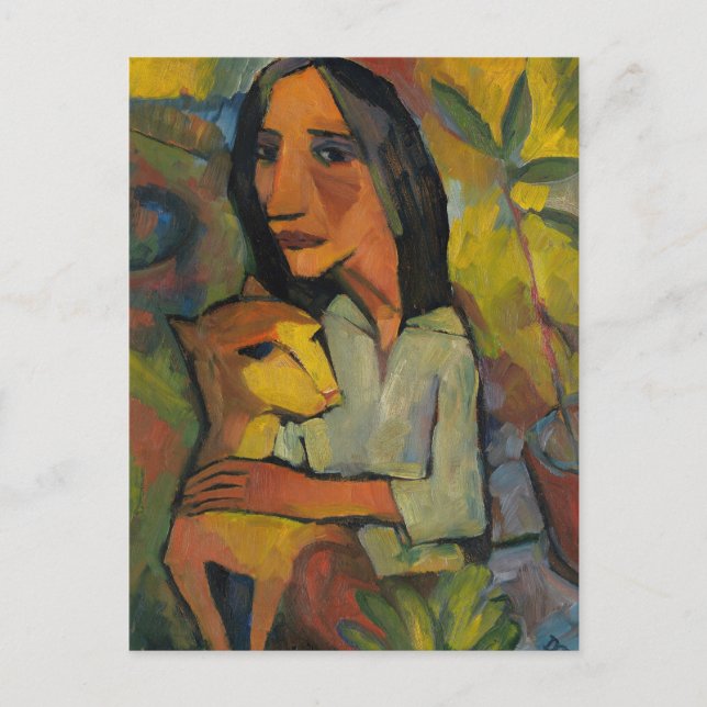 Cartão Postal Junge Frau mit Katze por Dorothea Maetzel-Johannse (Frente)