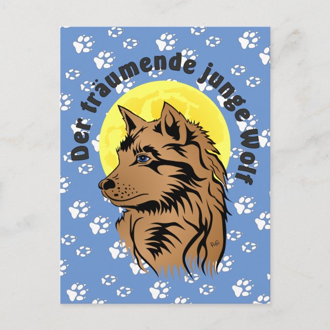 Cartão Postal junger träumender Wolf Postkarte (Frente)