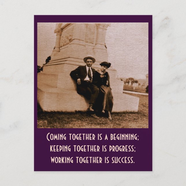Cartão Postal Juntar-se é um começo; manter-se juntos.. (Frente)