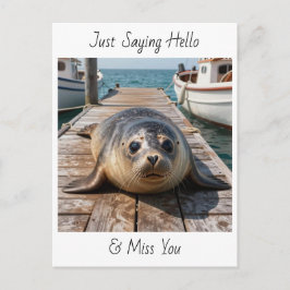 Cartão Postal Just Saying Hi | Keeping in Touch Cute Seal