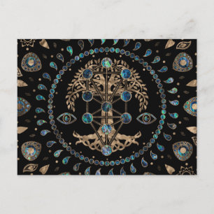 Cartão Postal Kabbalah A Árvore da Vida Abalone e Dourado