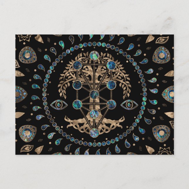 Cartão Postal Kabbalah A Árvore da Vida Abalone e Dourado (Frente)