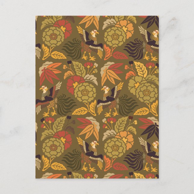 Cartão Postal Kabuki Floral Vintage Padrão Japonês (Frente)