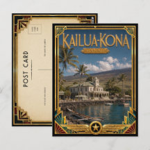Kailua-Kona Havaí Arte Deco Vintage Idade Dourada