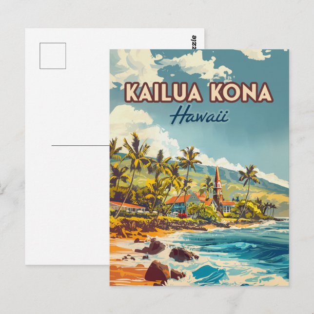 Cartão Postal Kailua Kona Havaí Ilha Grande Praia Vintage (Frente/Verso)