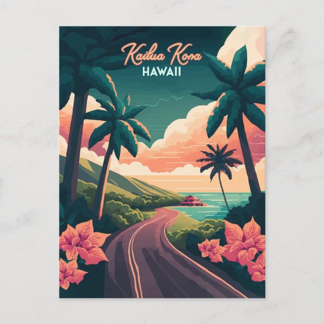 Cartão Postal Kailua Kona Hawaii Big Island Sunset Retro (Frente)