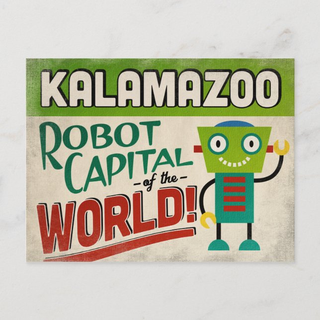 Cartão Postal Kalamazoo Michigan Robot - Funny Vintage (Frente)
