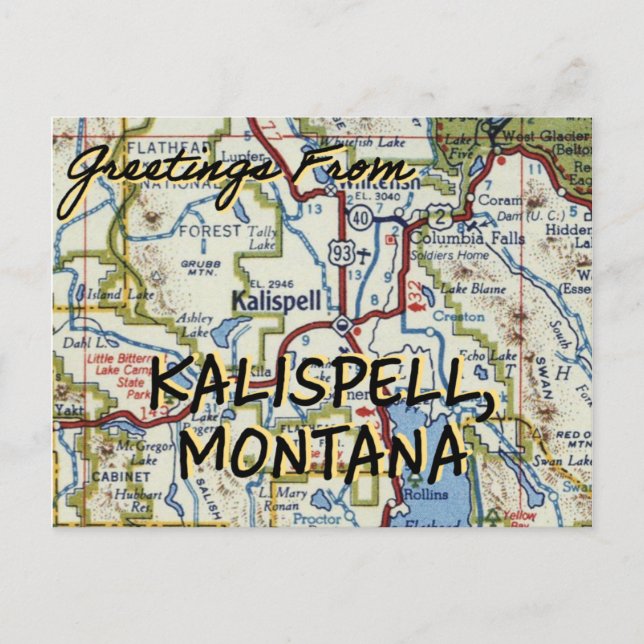 Cartão Postal Kalispell MT Vintage Map (Frente)