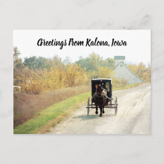 Cartão Postal Kalona, Iowa Outono Amish Carruagem e Cavalo