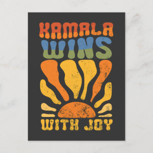 Cartão Postal Kamala ganha com Joy Retro Boho Harris Walz