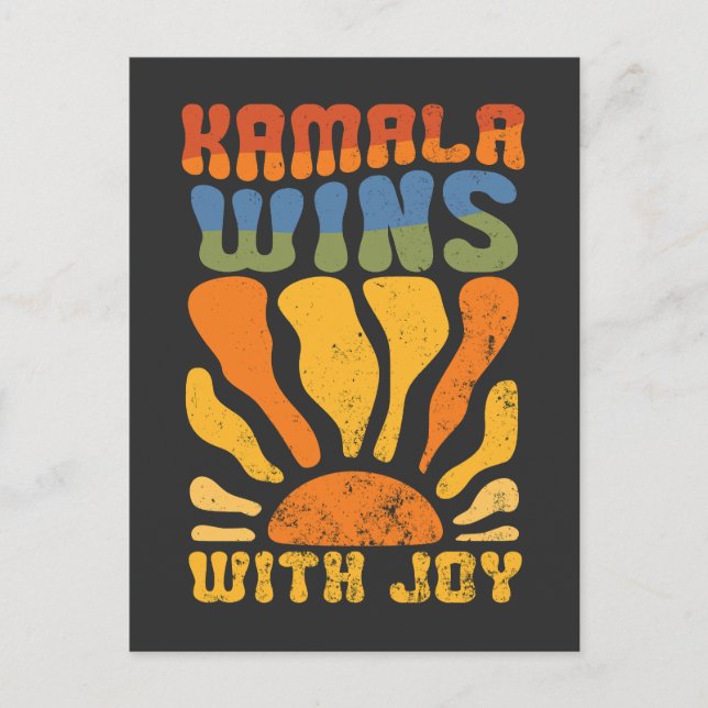 Cartão Postal Kamala ganha com Joy Retro Boho Harris Walz (Frente)