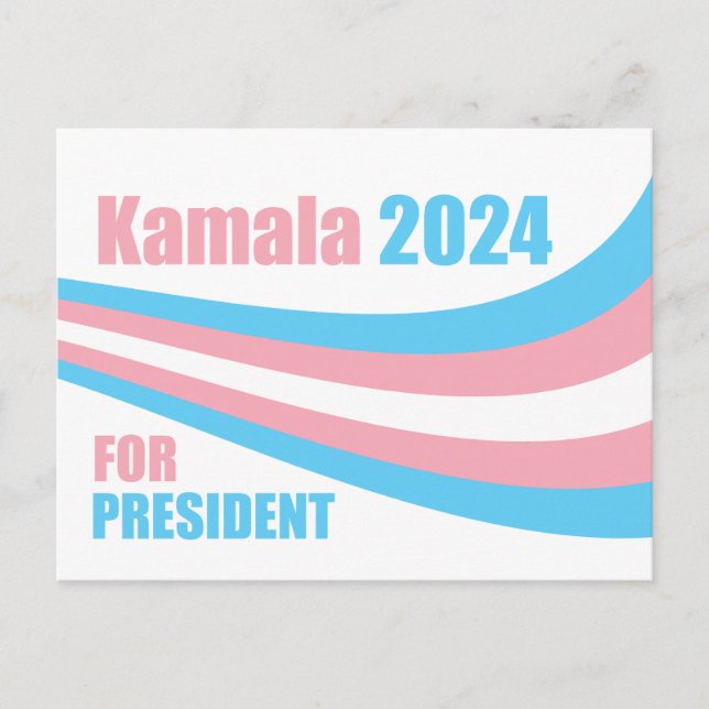 Cartão Postal Kamala para o Presidente 2024 Transgender Flag (Frente)