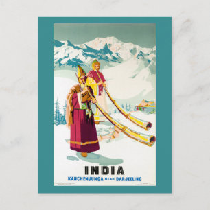 Cartão Postal Kanchenjunga Índia Cartaz de Viagem Antigo Restaur
