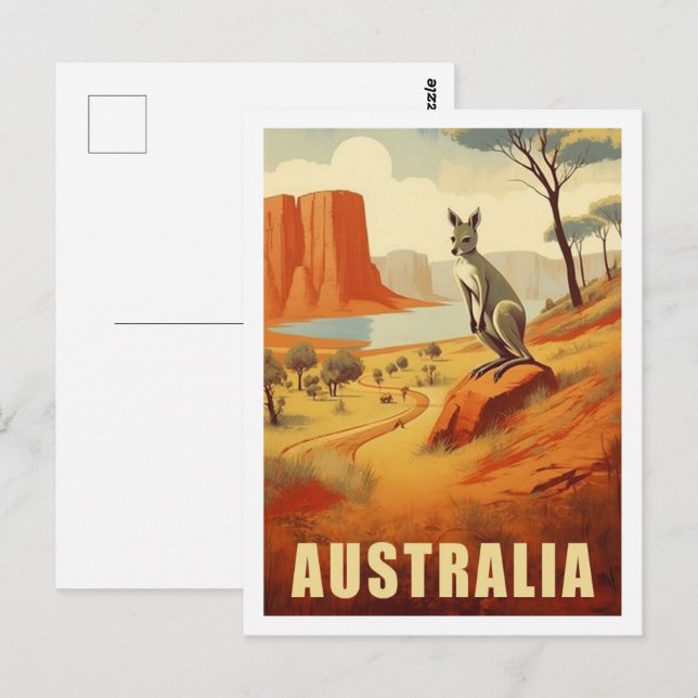 Cartão Postal Kangaroo, Austrália, Famoso Local de Viagens vinta (Frente/Verso)