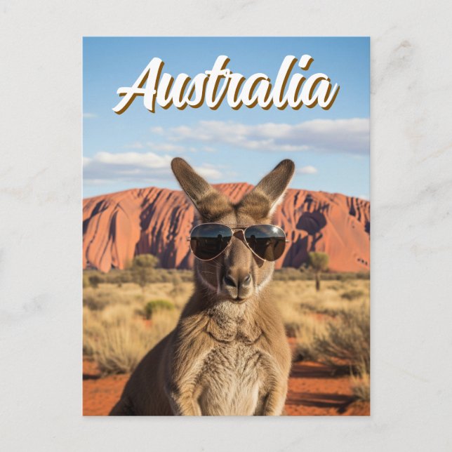 Cartão Postal Kangaroo com óculos de sol em Uluru, Austrália (Frente)