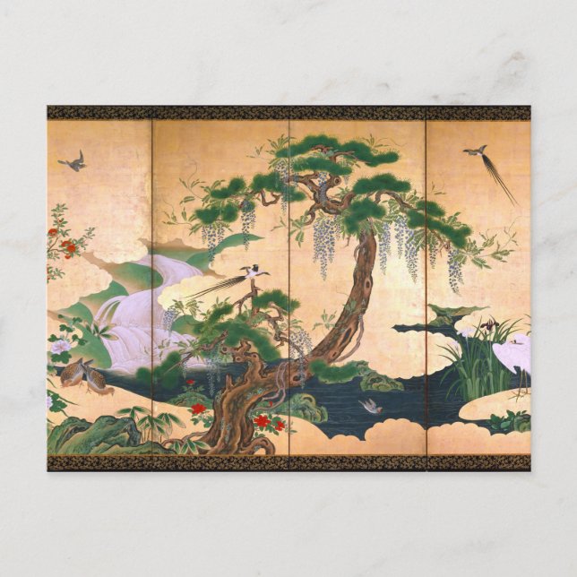 Cartão Postal Kano Eino Aves e Flores de Primavera e Verão (Frente)