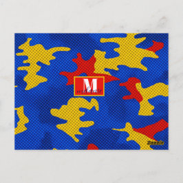 Cartão Postal Kansas Blue Red Yellow Vibrant Camo Pattern