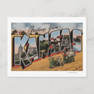 Cartão Postal Kansas (Cena de Trator & Hay Bailer)