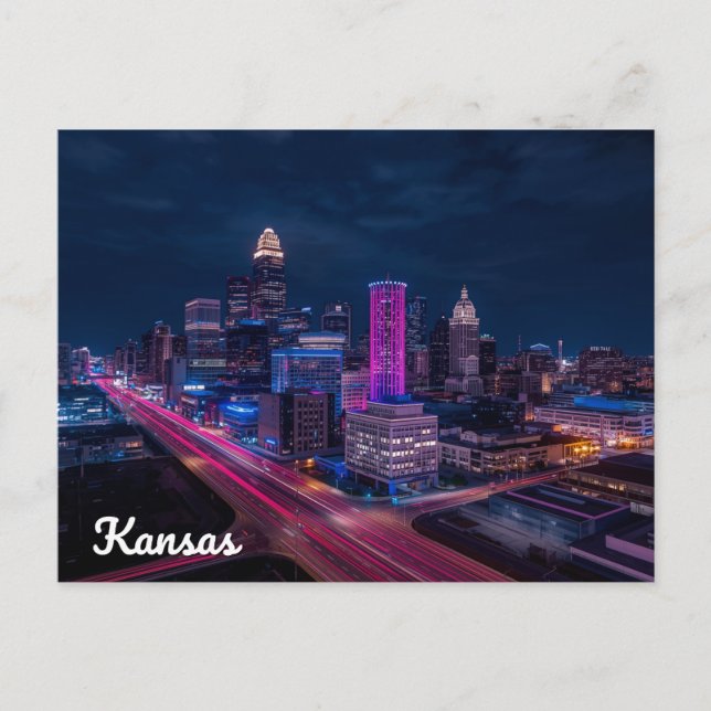 Cartão Postal Kansas City Missouri Skyline Night (Frente)