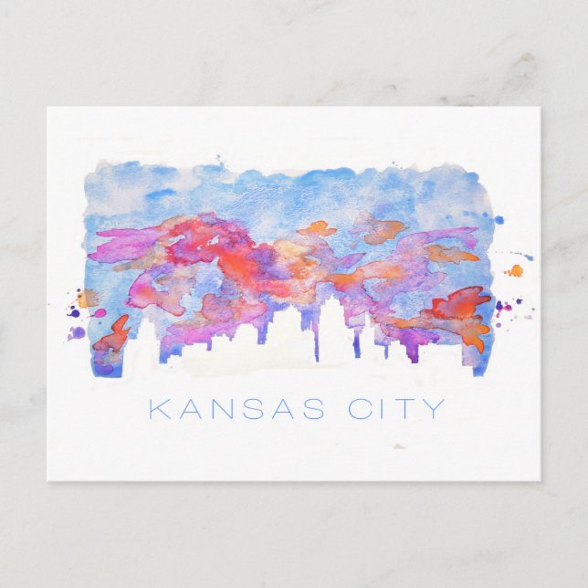 Cartão Postal Kansas City Skyline Watercolor (Frente)
