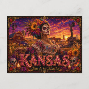 Cartão Postal Kansas Día de los Muertos Retro